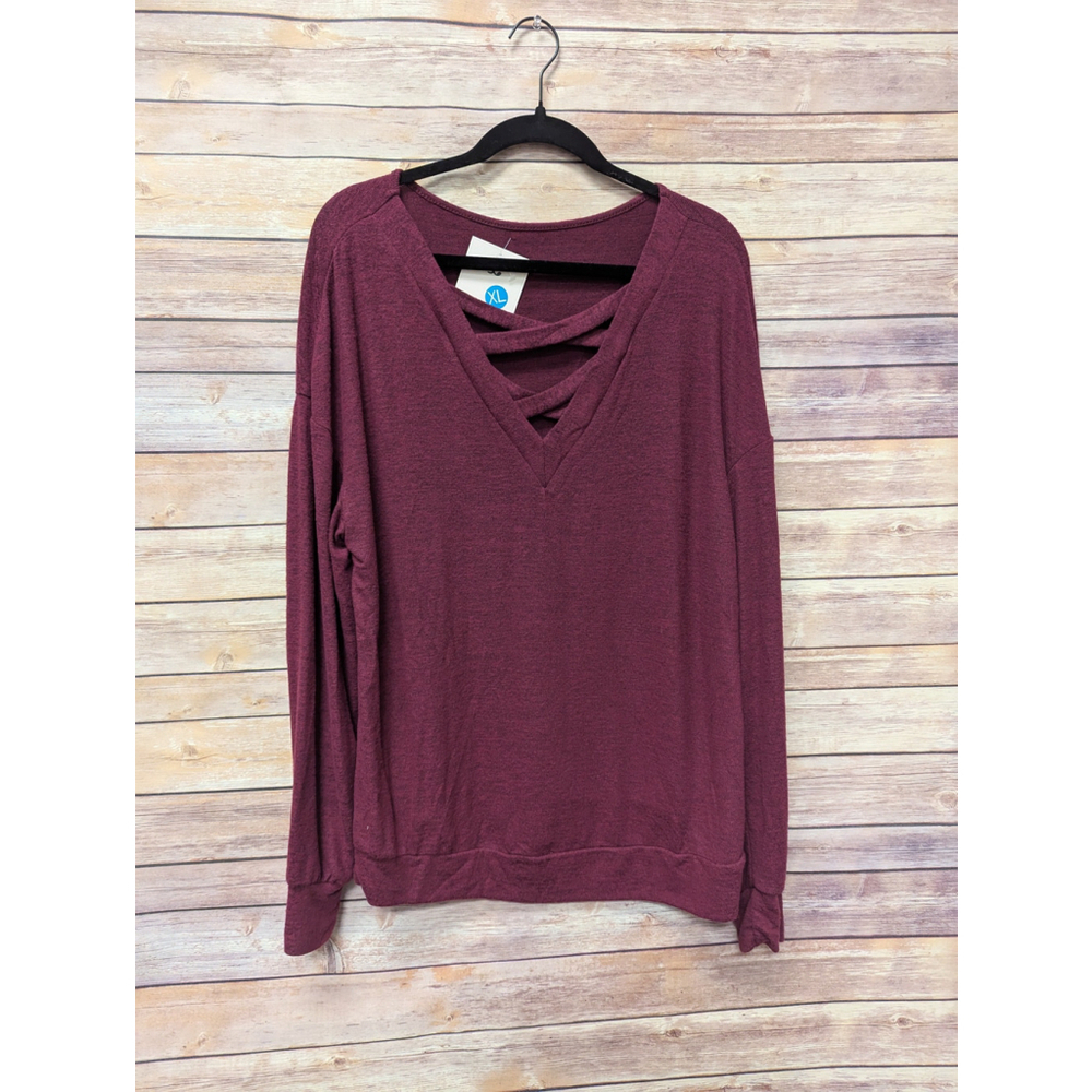 NWTs, Cross front wine colored long sleeve sweater